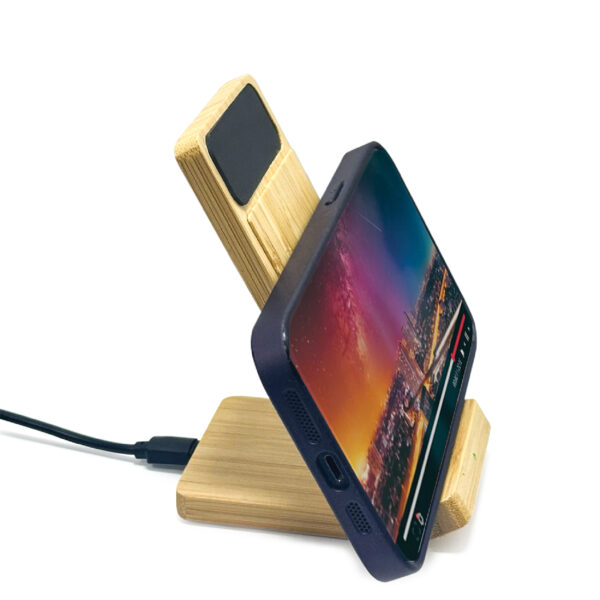 Bamboo Phone Holder with Wireless Charger - Image 4