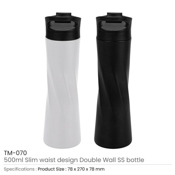 Double Wall SS Bottles Slim Waist Design Flip top Lid 500ml 3 Double Wall SS Bottles Slim Waist Design Flip top Lid 500ml - Image 3
