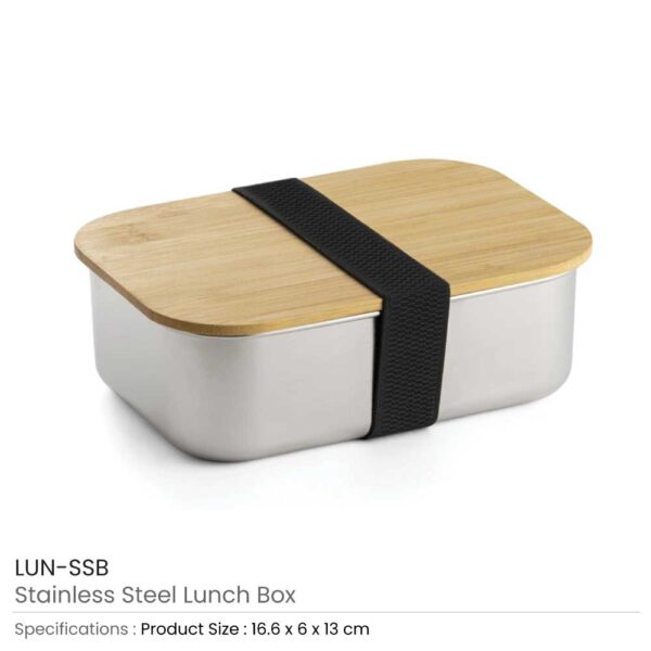 Stainless Steel Lunch Box with Bamboo Lid & Strap 3 Stainless Steel Lunch Box with Bamboo Lid & Strap - Image 3
