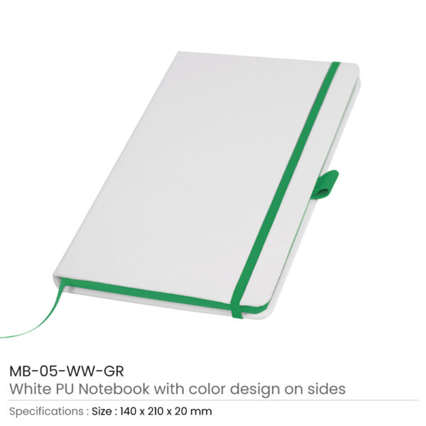 White PU Leather Cover A5 Notebooks Band Bookmark Loop 4 White PU Leather Cover A5 Notebooks Band Bookmark Loop - Image 4
