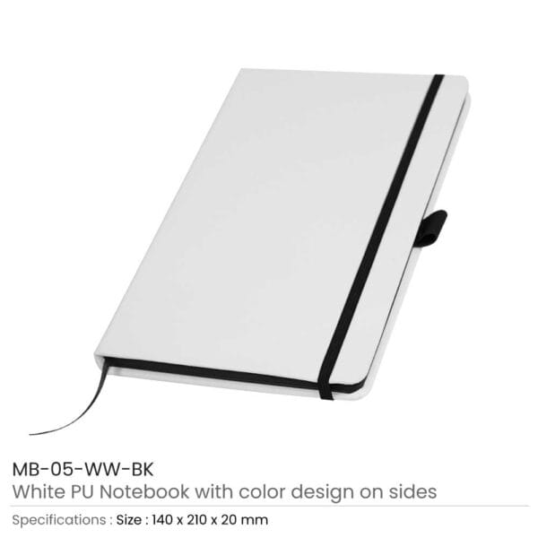 White PU Leather Cover A5 Notebooks Band Bookmark Loop 8 White PU Leather Cover A5 Notebooks Band Bookmark Loop - Image 8