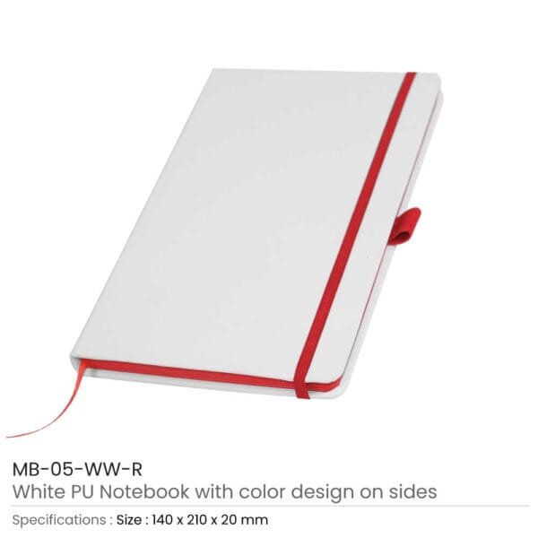 White PU Leather Cover A5 Notebooks Band Bookmark Loop 5 White PU Leather Cover A5 Notebooks Band Bookmark Loop - Image 5