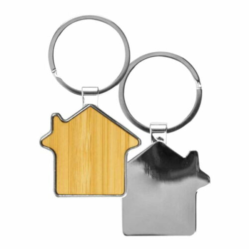 bamboo and metal keychain house shaped 32mm 6792554e06eb3