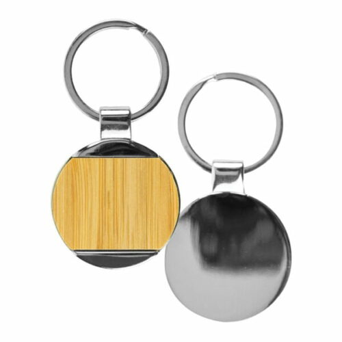 round bamboo and metal keychains size 32mm 6792553e3d3ce